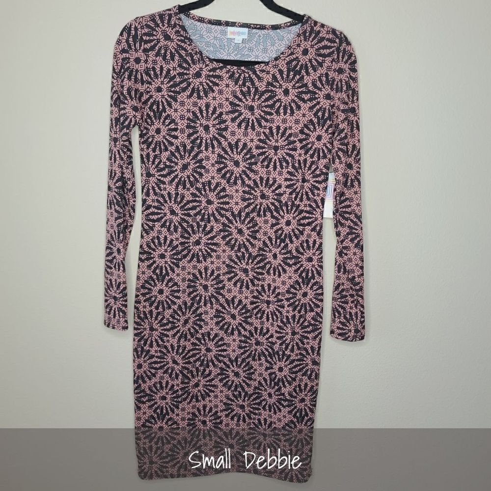 LuLaRoe Debbie Dress Small Pink Black Long Sleeve NWT